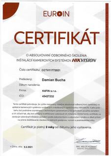 Certifikát hikvision K4FIN, s.r.o.