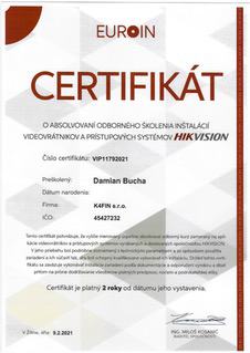 Certifikát acc hikvision K4FIN, s.r.o.