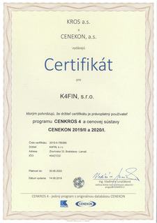 Certifikát CENKROS K4FIN, s.r.o.